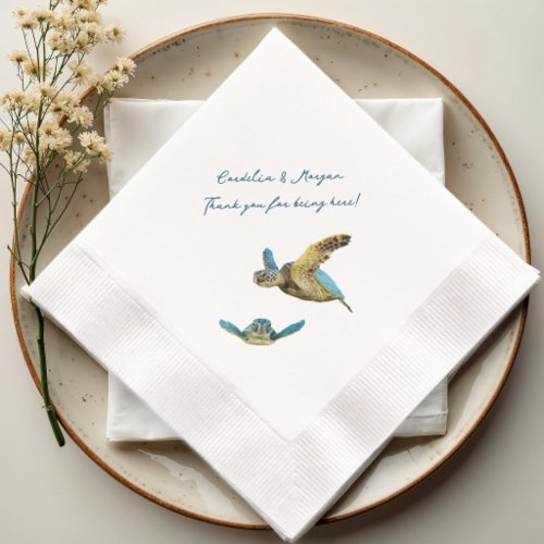 Coastal Wedding Sea Turtles Thank You Napkins