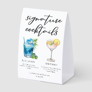 Coastal Wedding Signature Cocktails Menu Paper Table Tent