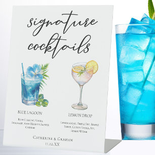 Coastal Wedding Signature Cocktails Menu Pedestal Sign