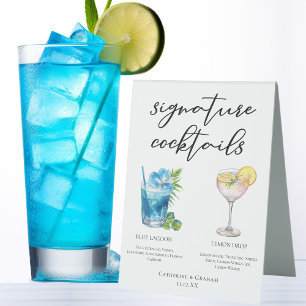 Coastal Wedding Signature Cocktails Menu Table Tent