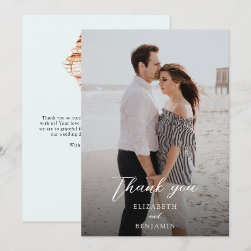 Coastal Wedding Thank you Photo Elegant Script Card