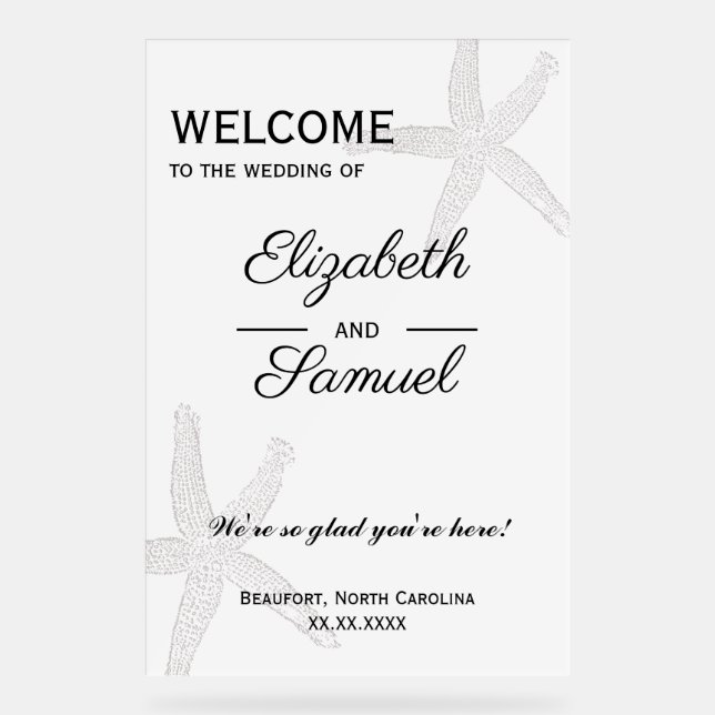 Coastal Wedding Welcome Sign Acrylic 24x36" (Front)
