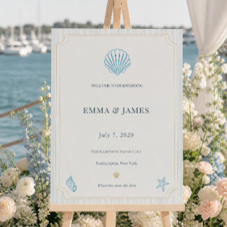 Coastal Welcome Blue Seashell Beach Wedding sign