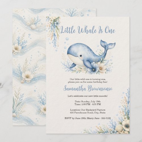 Coastal Whale First Birthday Invitation