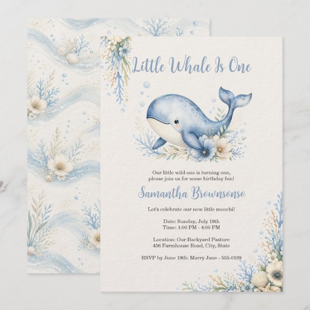Coastal Whale First Birthday Invitation