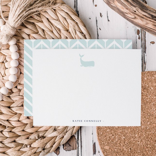 Coastal Whale Personalized Stationery Flat Note Card (Creator Uploaded)