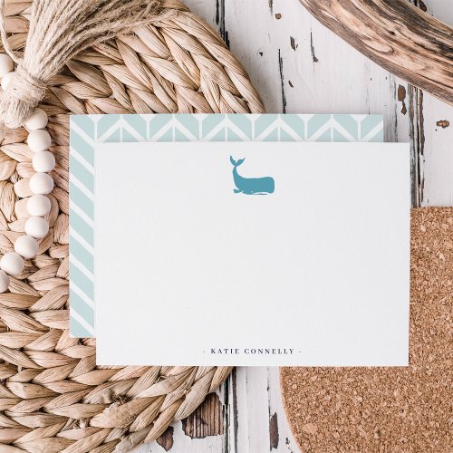 Coastal Whale Personalized Stationery Flat Note Card