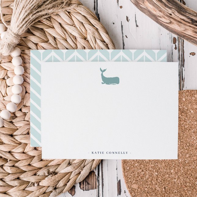 Coastal Whale Personalized Stationery Flat Note Card (Creator Uploaded)