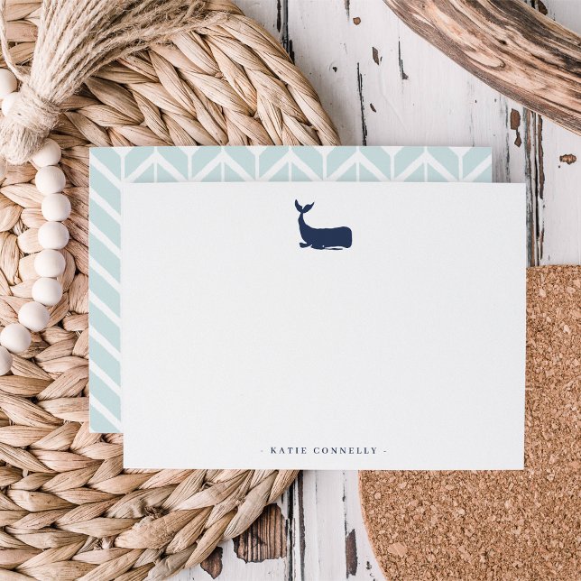 Coastal Whale Personalized Stationery Flat Note Card (Creator Uploaded)