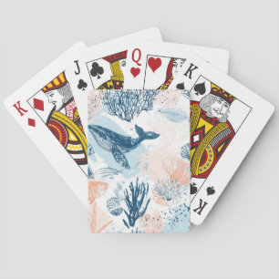 Coastal Whale Sea Life Coral Blue Peach (1) Poker Cards