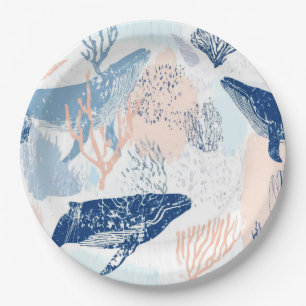 Coastal Whale Sea Life Coral Blue Peach (2) Paper Plates