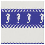Coastal White Blue Ocean Seahorses Fabric