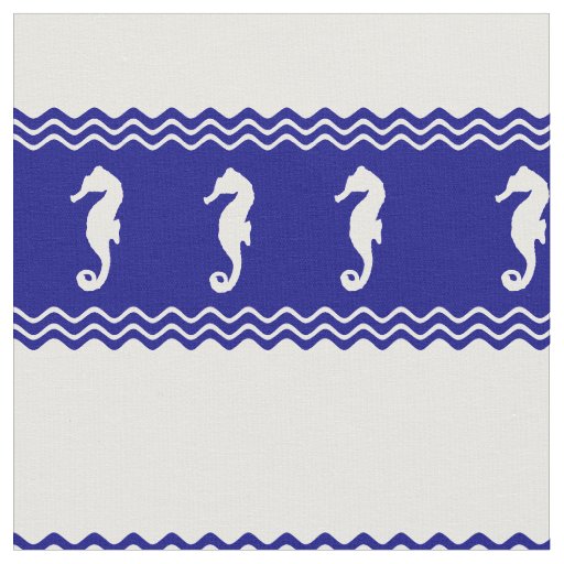 Coastal White Blue Ocean Seahorses Fabric