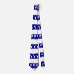 Coastal White Blue Stripe Lobster Pattern Neck Tie