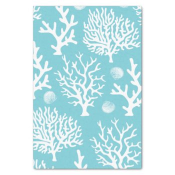 Coastal White Corals & Seashells Blue Tissue Paper by GrudaHomeDecor at Zazzle