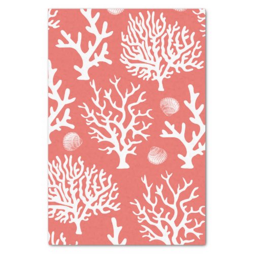 Coastal White Corals  Seashells Coral Pink Tissue Paper