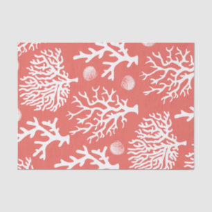 Coastal White Corals & Seashells Coral Pink Tissue Paper