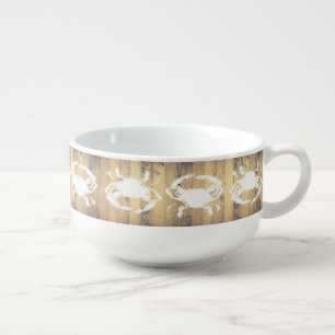 Coastal White Crabs & Wood Planks Soup Mug