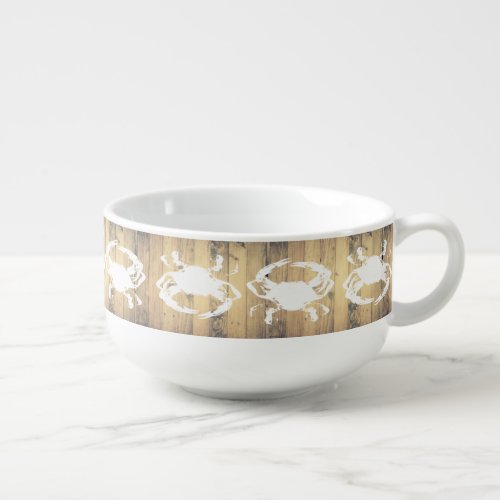 Coastal White Crabs  Wood Planks Soup Mug