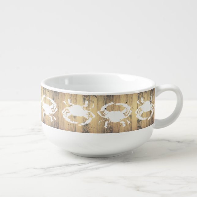 Coastal White Crabs & Wood Planks Soup Mug (Left)