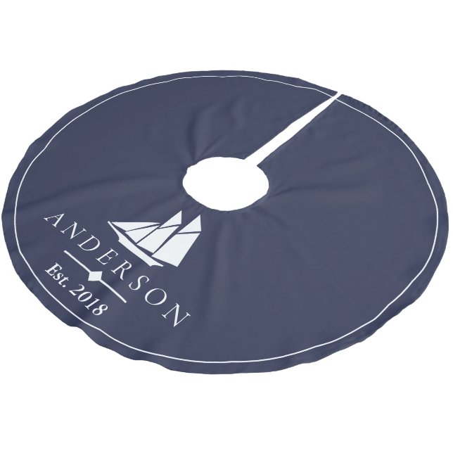Coastal White Sailboat | Personalized Brushed Polyester Tree Skirt (Angled)