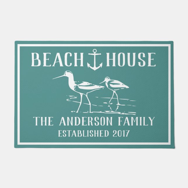 Coastal White Sandpipers & Anchor Beach House Doormat (Front)