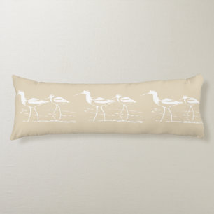 Coastal White Sandpipers & Sandy Taupe Body Pillow