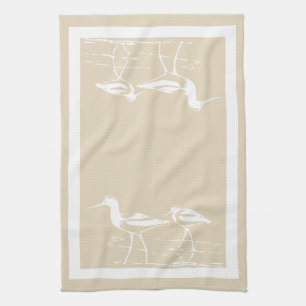 Coastal White Sandpipers & Sandy Taupe Towel