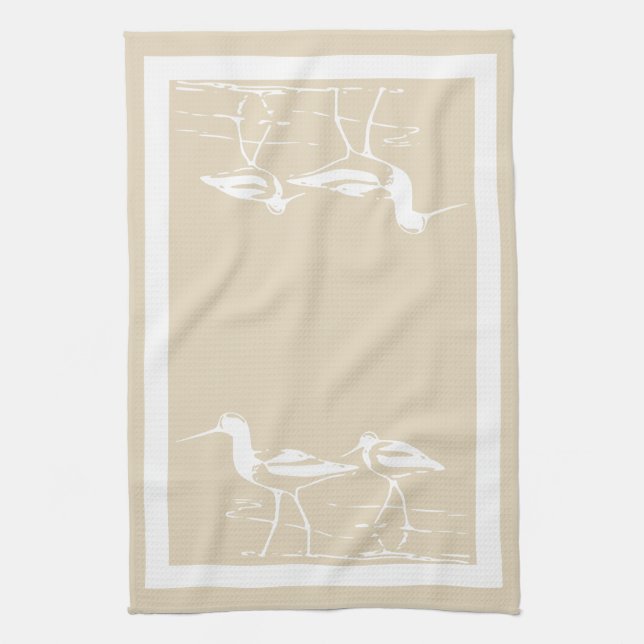 Coastal White Sandpipers & Sandy Taupe Towel (Vertical)