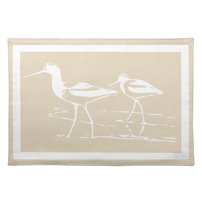 Coastal White Sandpipers & Taupe Placemat (Front)