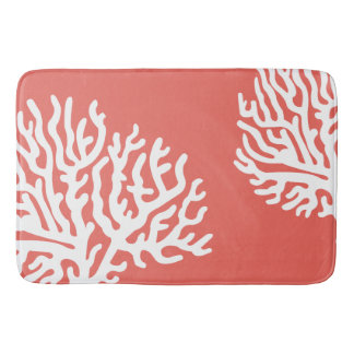 Coastal White Sea Coral & Coral Pink Bathroom Mat