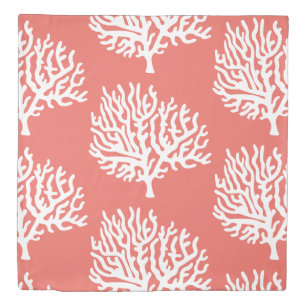 Coastal White Sea Coral & Coral Pink Duvet Cover