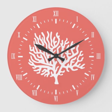 Coastal White Sea Coral & Coral Pink Large Clock