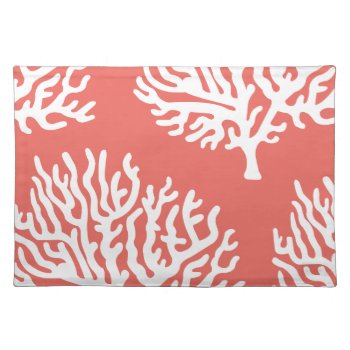 Coastal White Sea Coral & Coral Pink Placemat by GrudaHomeDecor at Zazzle