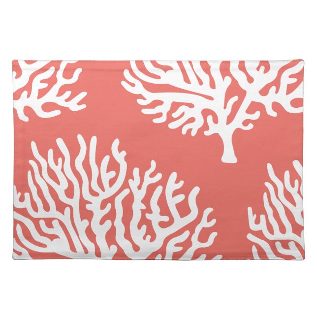 Coastal White Sea Coral & Coral Pink Placemat (Front)