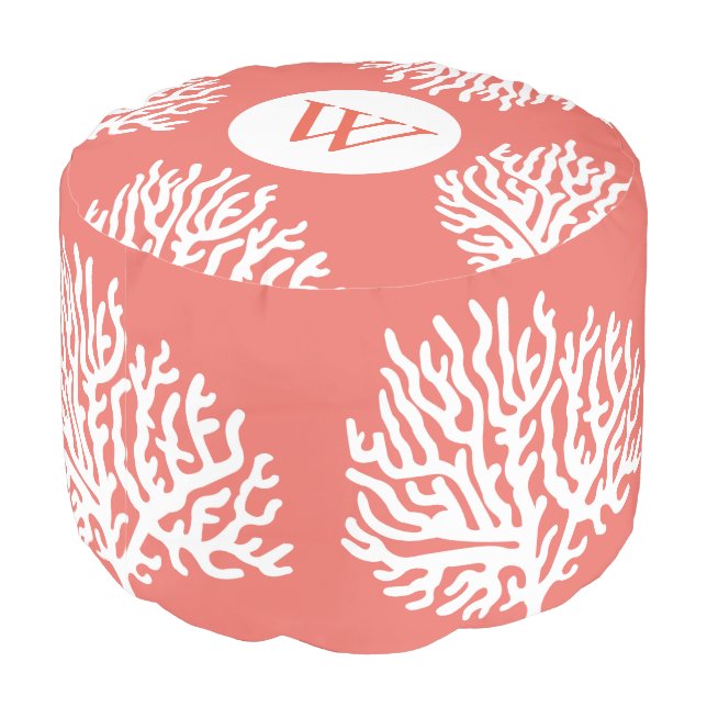 Coastal White Sea Coral & Coral Pink Pouf (Angled Back)