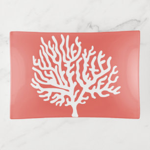 Coastal White Sea Coral & Coral Pink Trinket Tray