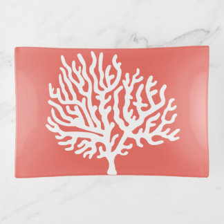 Coastal White Sea Coral & Coral Pink Trinket Tray