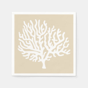 Coastal White Sea Coral & Sandy Taupe Paper Napkins