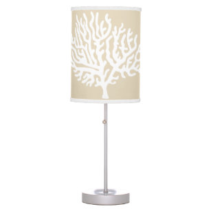 Coastal White Sea Coral & Sandy Taupe Table Lamp