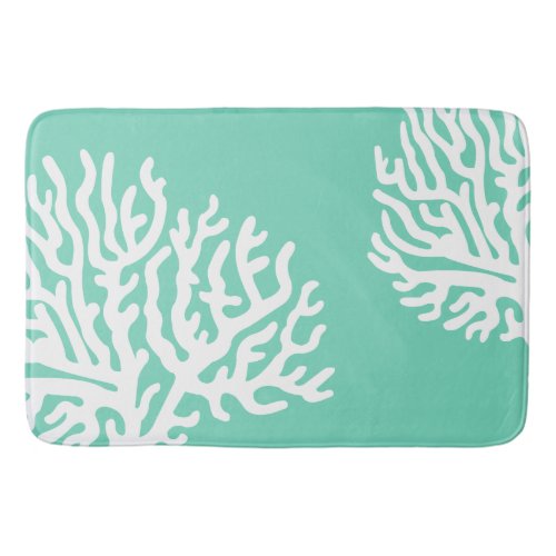 Coastal White Sea Coral  Sea Glass Green Bath Mat