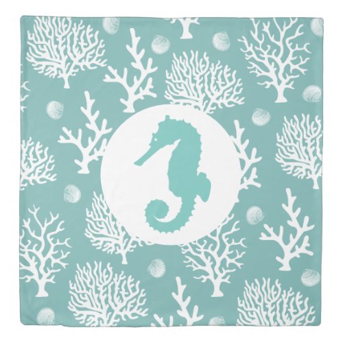 Coastal White Sea Coral  Seahorse Duvet Cover