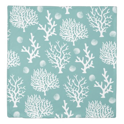 Coastal White Sea Coral  Seashells Duvet Cover