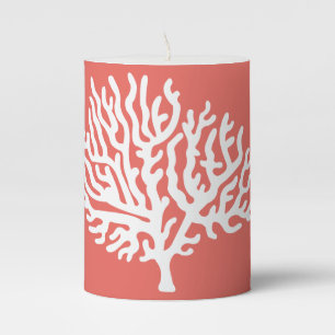 Coastal White Sea Corals & Coral Pink Pillar Candle