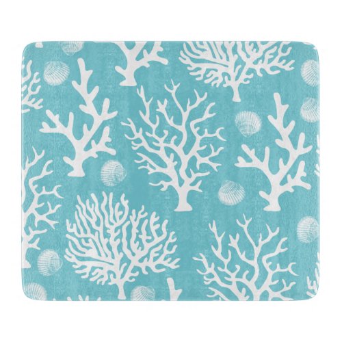 Coastal White Sea Corals  Seashells Cutting Board