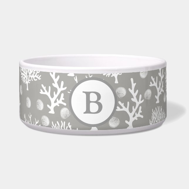 Coastal White Sea Corals & Seashells | Monogram Bowl (Front)