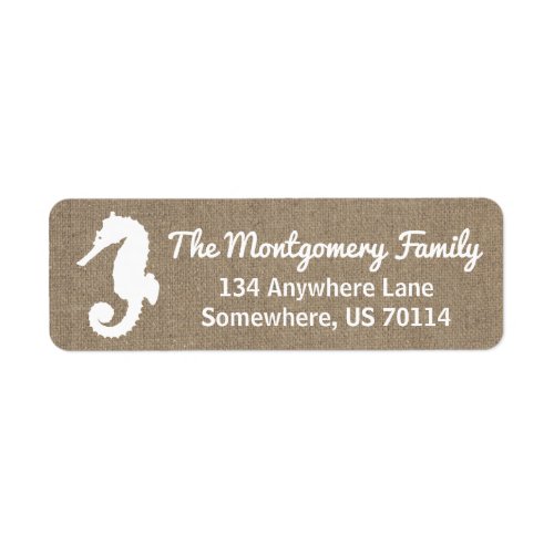 Coastal White Seahorse  Faux Burlap Label