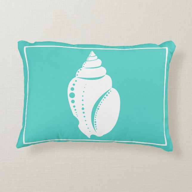 Coastal White Seashell & Sea Green Accent Pillow (Back)