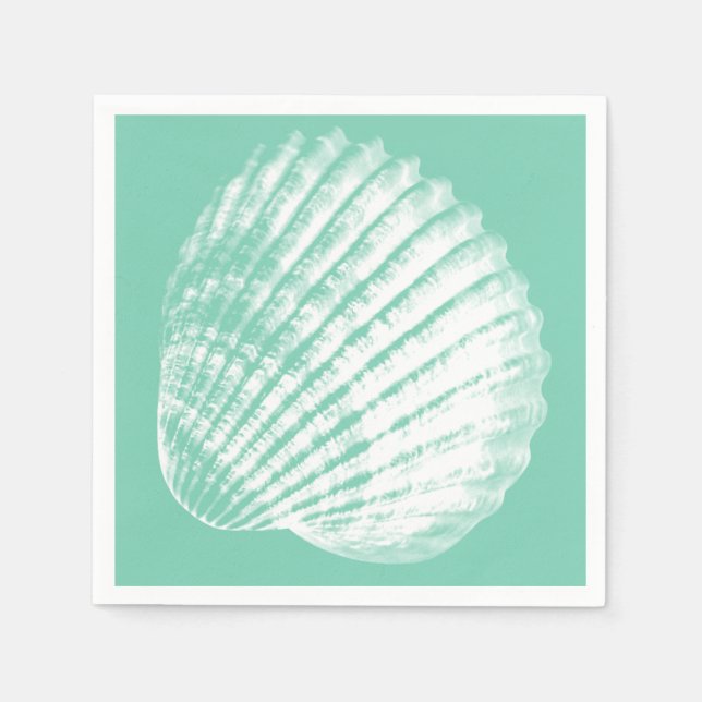 Coastal White Seashell & Sea Green Napkins (Front)