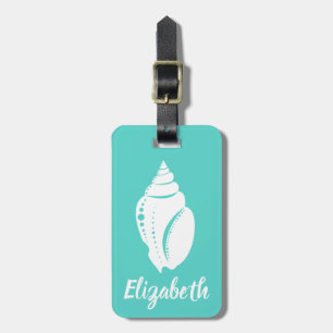 Coastal White Seashell & Sea Green Personalized Luggage Tag